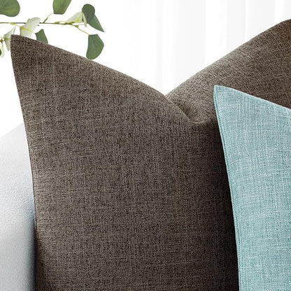 MIULEE Pack of 2 Decorative Linen Burlap Pillow Covers Farmhouse Boho Accent Pillowcases Home Decor for Couch Sofa Bedroom Living Room 18x18 Inch Dark Brown