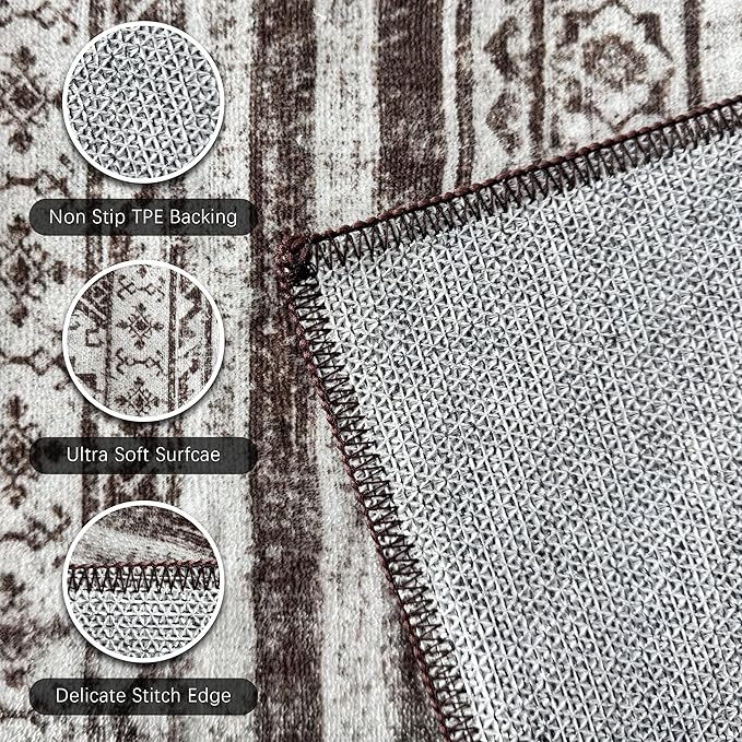 RUGSURE Washable Area Rugs 9' x 12' - 1/6 Thick - Moroccan-Inspired -Stain & Water Resistant Non-Slip - Resistant Rug for Living Room, Bedroom, Nursery, Pet & Child Friendly (Brown)