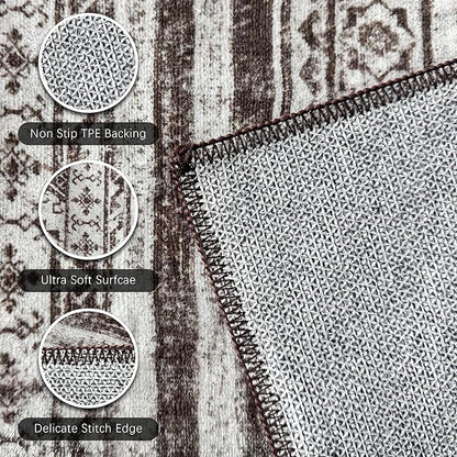 RUGSURE Washable Area Rugs 9' x 12' - 1/6 Thick - Moroccan-Inspired -Stain & Water Resistant Non-Slip - Resistant Rug for Living Room, Bedroom, Nursery, Pet & Child Friendly (Brown)