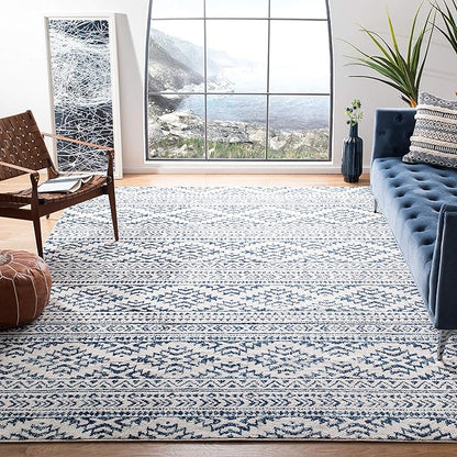 SAFAVIEH Area Rug 6x9 - Tulum Collection - Ivory & Navy, Moroccan Boho Tribal Design, Non-Shedding & Easy to Clean, Ideal for Living Room, Bedroom, Dining Space (TUL272D)