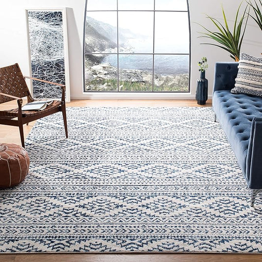 SAFAVIEH Area Rug 12x15 - Tulum Collection - Large - Ivory & Navy, Moroccan Boho Tribal Design, Non-Shedding & Easy to Clean, Ideal for Living Room, Bedroom, Dining Space (TUL272D)