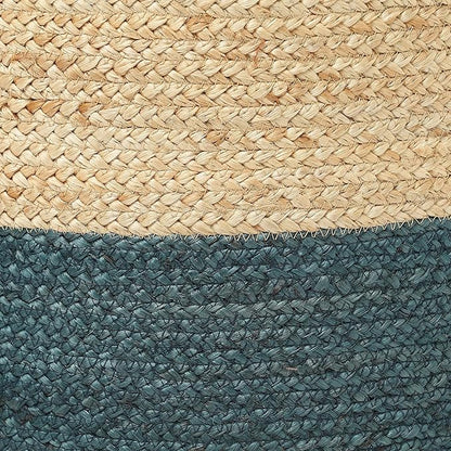 REDEARTH · Cylindrical Pouf Foot Stool Ottoman - Jute Braided Pouffe Poof Accent Sitting Footrest for Living Room, Bedroom, Nursery, Patio, Lounge & Other Rooms (Natural Teal, 18"x18"X14")