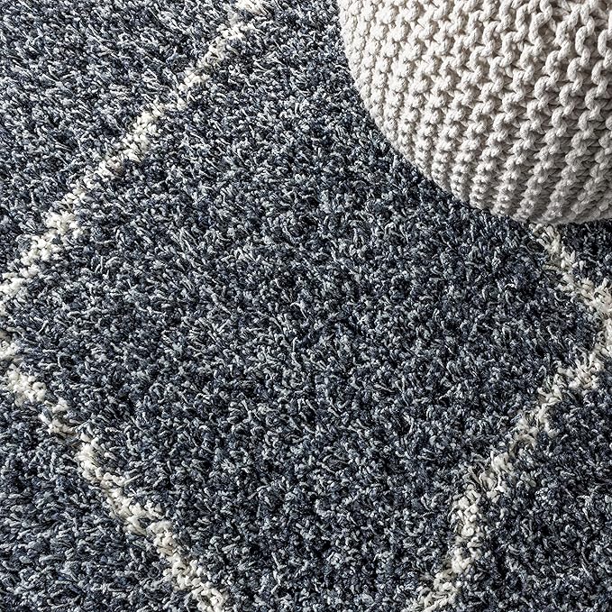 JONATHAN Y Mercer Shag Plush Tassel Blue/Cream Indoor Area Rug, 8x10, Moroccan Geometric Trellis, Easy-Cleaning for Living Room, Bedroom, Kitchen, Pet Friendly, Non-Shedding (MCR101A-8)