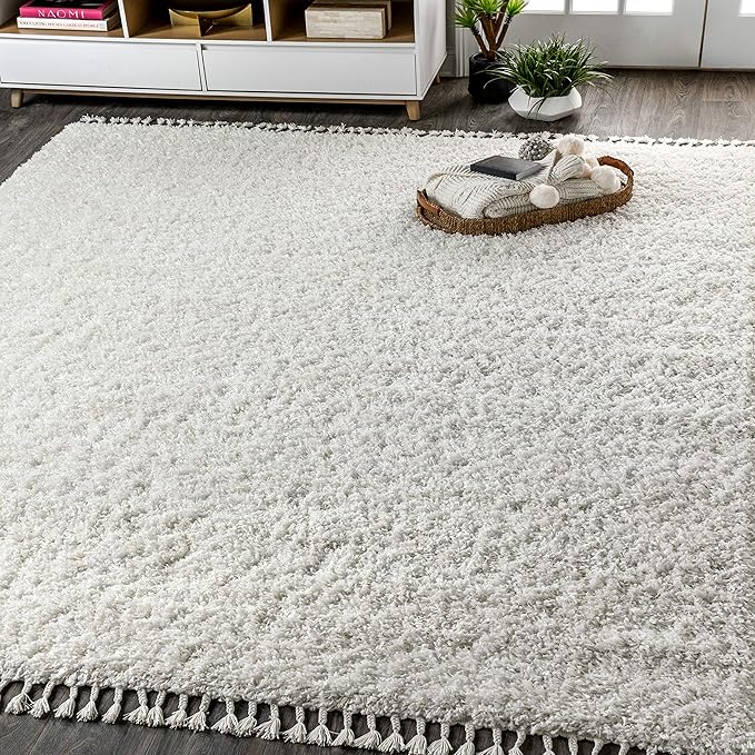 JONATHAN Y Mercer Shag Plush Tassel White Indoor Area Rug, 3x5, Contemporary, Modern, Easy-Cleaning for Living Room, Bedroom, Kitchen, Pet Friendly, Non-Shedding (MCR100A-3)