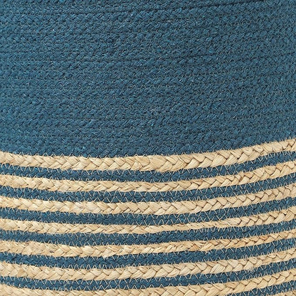 REDEARTH · Cylindrical Pouf Foot Stool Ottoman - Jute Braided Pouffe Poof Accent Sitting Footrest for Living Room, Bedroom, Nursery, Patio, Lounge Set of 2 (Teal Natural, 14.5"X14.5"X16")