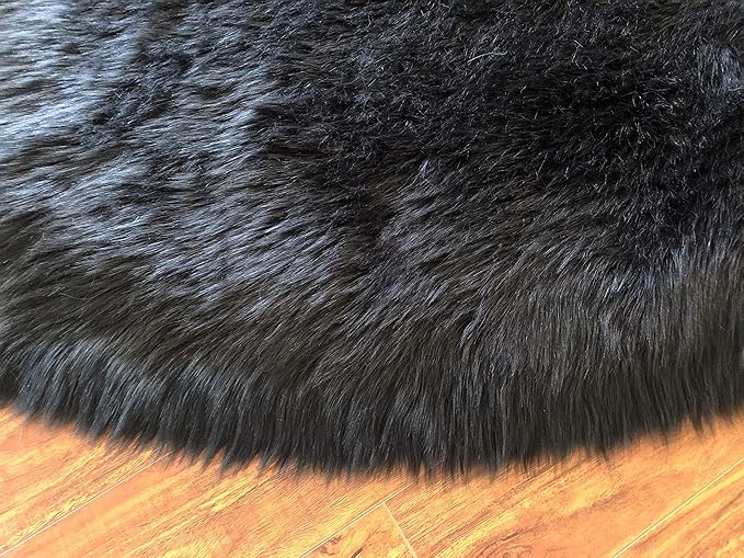 Free Shape Luxury Soft Fluffy Shag Area Rug Decto 10 Pelts 6'x10', 180x300cm - Vegan Fur Ultra Soft Indoor Carpet Nursery Rugs for Bedroom Home Decor, Black
