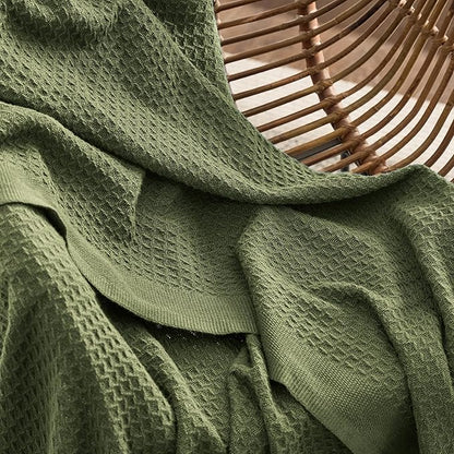 Bedsure Gentlesoft 100% Cotton Blanket King Size for Bed - Breathable and Soft, Thick Cozy Waffle Weave Christmas Blanket Gift for Women, Olive Green, 104x90 inches