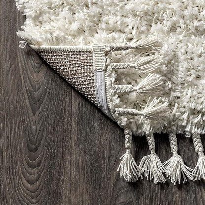 JONATHAN Y Mercer Shag Plush Tassel White Indoor Area Rug, 3x5, Contemporary, Modern, Easy-Cleaning for Living Room, Bedroom, Kitchen, Pet Friendly, Non-Shedding (MCR100A-3)