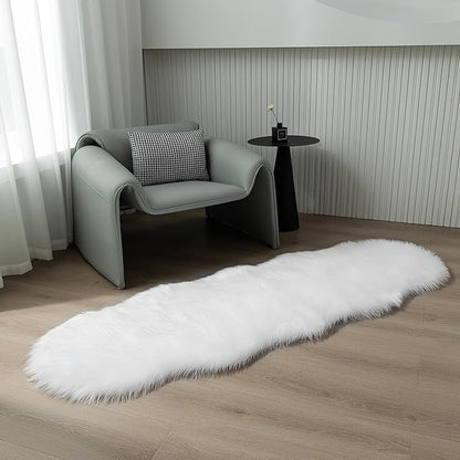 Faux Fur Rug Runner 2x6 ft White - Machine Washable Super Soft Plush Shaggy Fluffy Area Carpet,Sheepskin Rug Fuzzy Floor Mat for Bedroom, Sofa,Living Room, Bedside, Nursery & Kids Room