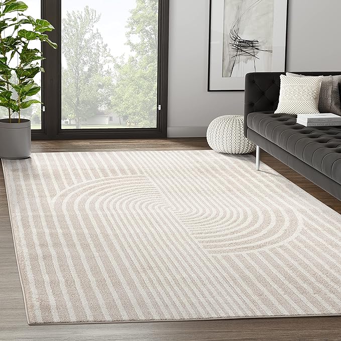 Abani Area Rug for Living Room -Nuevo 2' x 3' Beige Arch Pattern Area Rug, Soft and Durable Living Room Rug, Stain and Fade Resistant, Chic Modern Design, Pet & Kid Friendly