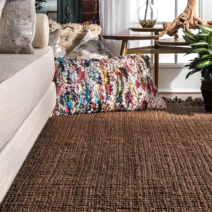 Nuloom Daniela Chocolate, 6' x 9', Handmade, Jute, Tassel, Soft and Textured, High Traffic, Stain Resistant, Easy Clean, Durable Area Rug for Bedroom, Living Room, Dining Space, Foyer, Entryway