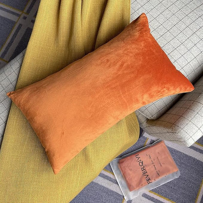 FEVERQIYI 12x20 Velvet Lumbar Throw Pillow Covers Set of 2 Burnt Orange Rectangular Sham Pillowcase Soft Solid Decorative Cushion Covers for Bedroom Living Room Outdoor Indoor Decoration