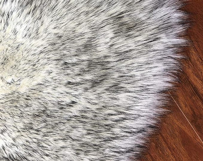 Free Shape Luxury Soft Fluffy Shag Area Rug Triple Side by Side 3'x6', 90x180cm - Vegan Fur Ultra Soft Indoor Carpet Nursery Rugs for Bedroom Home Decor, White with Black Tips