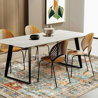 Area Rug 6'x9' Washable Vintage Traditional Distressed Thin Retro Kitchen Indoor Floor Cover Non Slip Carpet Floral Print Mat for Living Room Bedroom Dining Room