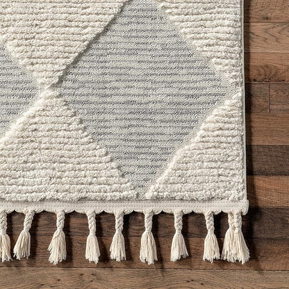 Nuloom Marissa Off-White/Grey, 2'8" x 8', Diamond, Tassel, Soft and Cozy, High Traffic, Stain Resistant, Easy Clean, Durable Runner for Bedroom, Living Room, Dining Space, Den, Foyer, Entryway