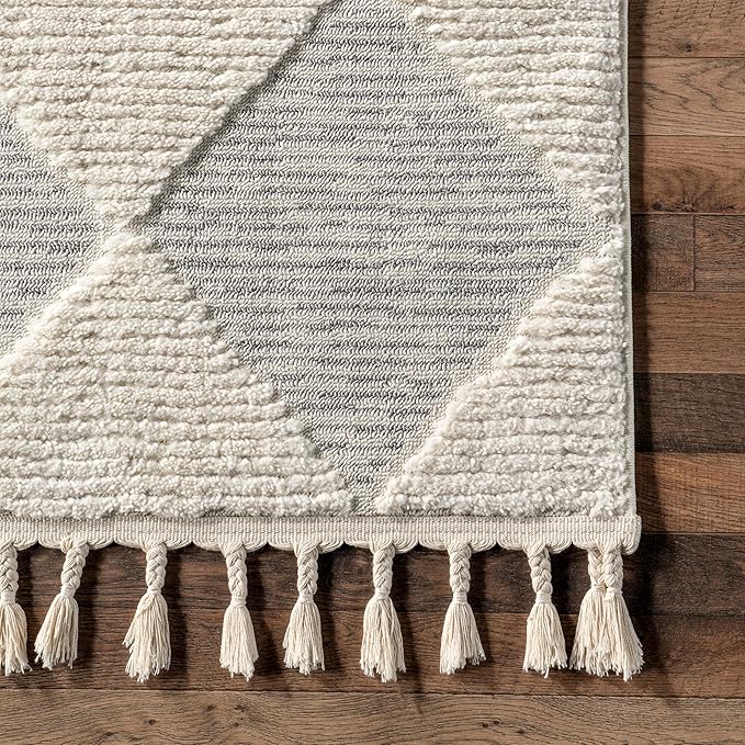 Nuloom Marissa Off-White/Grey, 7'10" x 10', Diamond, Tassel, Soft and Cozy, High Traffic, Stain Resistant, Easy Clean, Durable Area Rug for Bedroom, Living Room, Dining Space, Den, Foyer, Entryway
