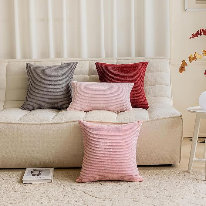 Home Brilliant Pillow Covers 16x16 Couch Pillow Covers Decor Striped Velvet Couch Cushion Covers 2 Pieces Throw Pillow Covers for Bed, 40x40cm, 16 x 16 Inch, Baby Pink