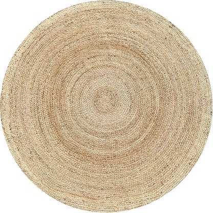 Hausattire Jute Braided Hand Woven Rug, 8 Feet Round – Natural, Boho Large Area Rugs for Bedroom, Living Room | Farmhouse Décor Kitchen Floor Rug – 8’ Round