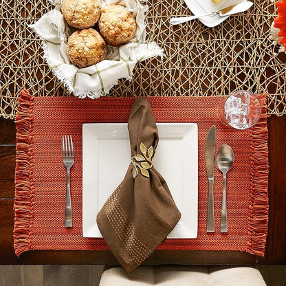 DII Variegated Tabletop Collection, Placemat Set3x19, Burnt Orange, 6 Piece