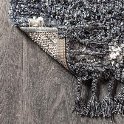 JONATHAN Y Mercer Shag Plush Tassel Denim Blue/Cream Indoor Area Rug, 5x8, Moroccan Geometric Trellis, Bohemian, Easy-Cleaning for Living Room, Bedroom, Kitchen, Non-Shedding (MCR103A-5)