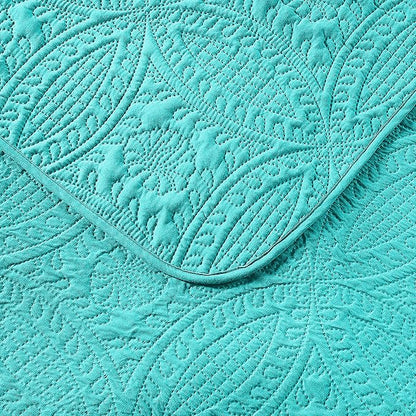 Pure Bedding Quilt Set King/Cal King/California King Size Aqua - Oversized Bedspread - Soft Microfiber Lightweight Coverlet for All Season - 3 Piece Includes 1 Quilt and 2 Shams, Geometric Pattern