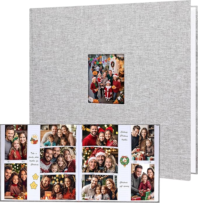 Photo Album 4x6 600 Photos with Writing Space,4 x 6 Photo Book Linen Cover with Front Window, 4x6 Picture Album, 600 Photos Photo Album Book for Wedding Kids Travel Family Baby Pictures (Grey)