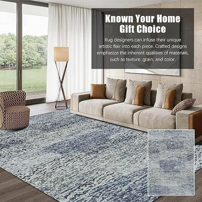 RUGSURE Washable Area Rug - 1/6 Thick - Stain & Water Resistant Non-Slip - Resistant Rug for Living Room, Bedroom, Nursery, Pet & Child Friendly, Vintage Charm Area Rugs (Grey+LightTeal, 9' x 12')
