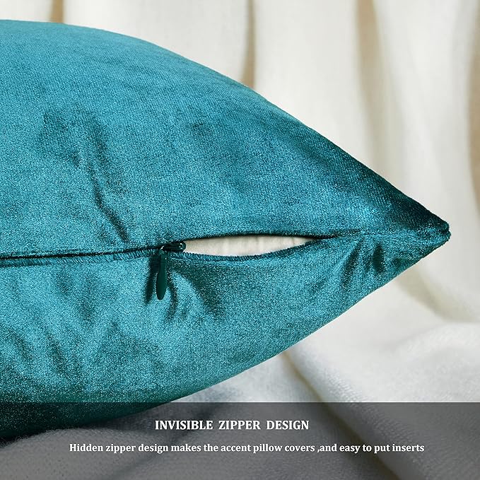GIGIZAZA Decorative Throw Pillow Covers 26x26,Set of 2 Teal Peacock Green Square Couch Pillow Covers,Velvet Sofa Boho Cushion Pillows