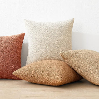 Mixhug Decorative Boucle Throw Pillow Covers, Rust, 12 x 20 Inches, Pack of 2 - Textured Boho Pillow Covers for Couch and Bed