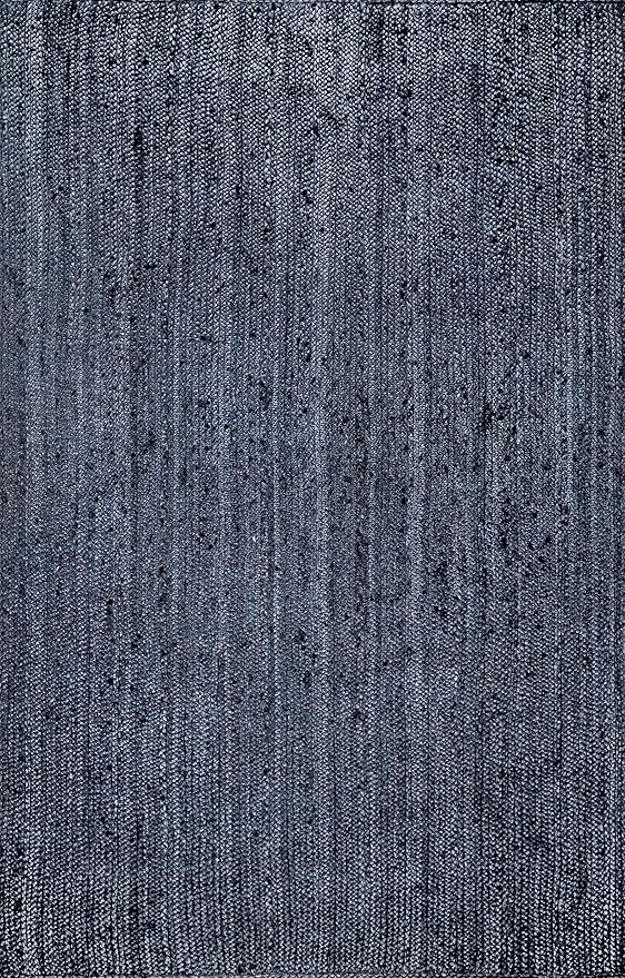 nuLOOM 9x12 Rigo Jute Hand Woven Area Rug, Navy, Solid Farmhouse Design, Natural Fiber, For Bedroom, Living Room, Dining Room, Hallway, Office, Kitchen, Entryway