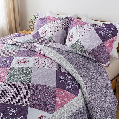 HoneiLife Quilt Sets Twin Size - 100% Microfiber Quilt Set, 2-Piece Lightweight Bedspreads Reversible Coverlets Rustic Bed Cover Twin Quilt Bedding Set All Season Quilts-Purple