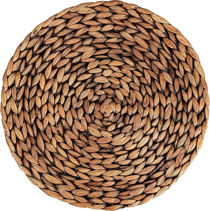 CENBOSS Woven Placemats (13.5" Set of 4, Brown Wash) Round Placemat, Wicker Place mats, Rattan Place mat, Plate Chargers