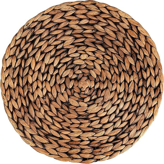 CENBOSS Woven Placemats (13.5" Set of 4, Brown Wash) Round Placemat, Wicker Place mats, Rattan Place mat, Plate Chargers