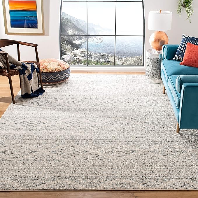 SAFAVIEH Area Rug 10x13 - Tulum Collection - Large - Ivory & Grey, Moroccan Boho Tribal Design, Non-Shedding & Easy to Clean, Ideal for Living Room, Bedroom, Dining Space (TUL272A)