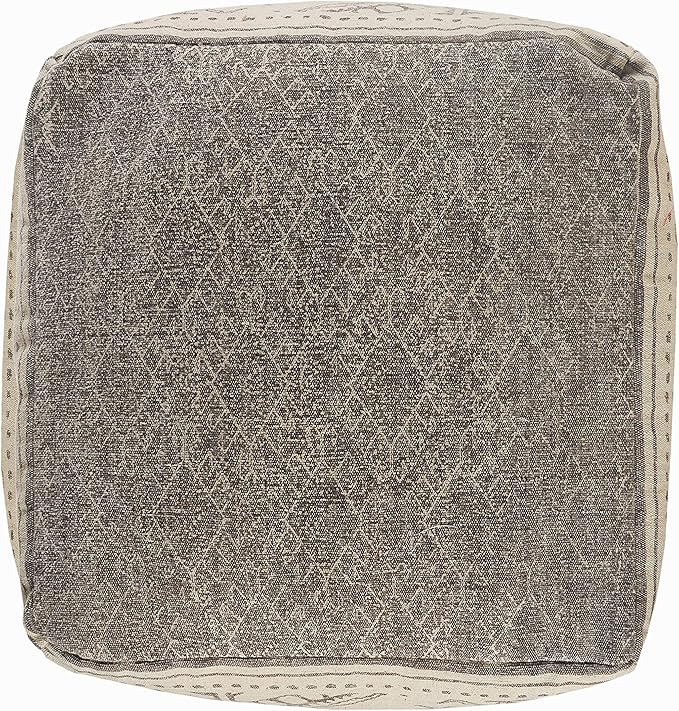 LR Home Pacifica Taupe/Gray Large Ottoman Pouf for home decor | Tribal Hand-Woven Cotton Square pouf ottoman foot rest for bedroom & living room decor | 20 x 20 x 20 Ottoman Cube for Seating
