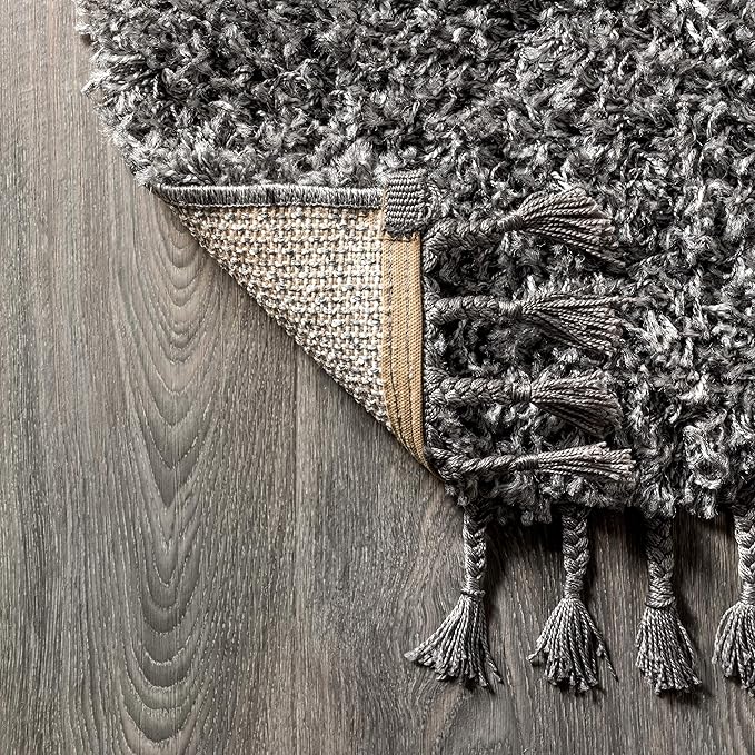 JONATHAN Y Mercer Shag Plush Tassel Charcoal Runner Rug, 2x8, Contemporary, Modern, Easy-Cleaning for Living Room, Bedroom, Kitchen, Pet Friendly, Non-Shedding (MCR100B-28)