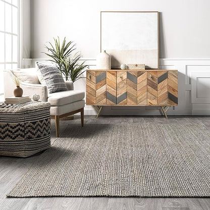 nuLOOM 4x6 Rigo Jute Hand Woven Area Rug, Grey, Solid Farmhouse Design, Natural Fiber, For Bedroom, Living Room, Dining Room, Hallway, Office, Kitchen, Entryway