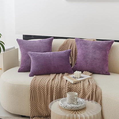 Home Brilliant Purple Pillow Covers 18x18 Striped Velvet Corduroy Decorative Throw Pillow Covers Set of 2 Throw Pillows for Couch Chair, 18 x 18 inch, Eggplant