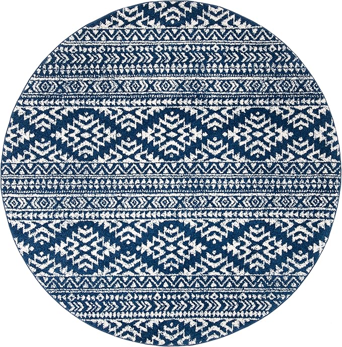 SAFAVIEH Tulum Collection Area Rug - 12' Round, Navy & Ivory, Moroccan Boho Tribal Design, Non-Shedding & Easy to Clean, Ideal for Living Room, Bedroom, Dining Space (TUL272N)