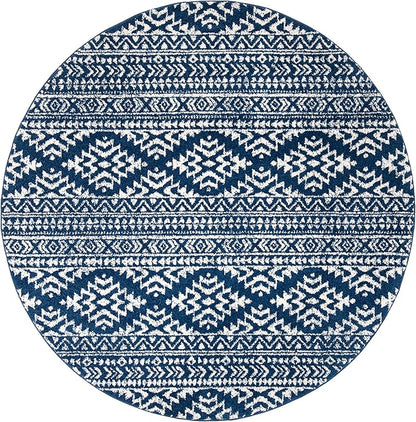 SAFAVIEH Tulum Collection Area Rug - 6'7" Round, Navy & Ivory, Moroccan Boho Tribal Design, Non-Shedding & Easy to Clean, Ideal for Living Room, Bedroom, Dining Space (TUL272N)