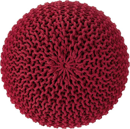 REDEARTH · Round Pouf Ottoman - Hand Knitted Cable Boho Poof - Foot Stool Bean Bag - Home Décor Stuffed Footrest for Living Room - Nursery - Bedroom - 100% Cotton Poufs (19.5"x19.5"x14") - Red