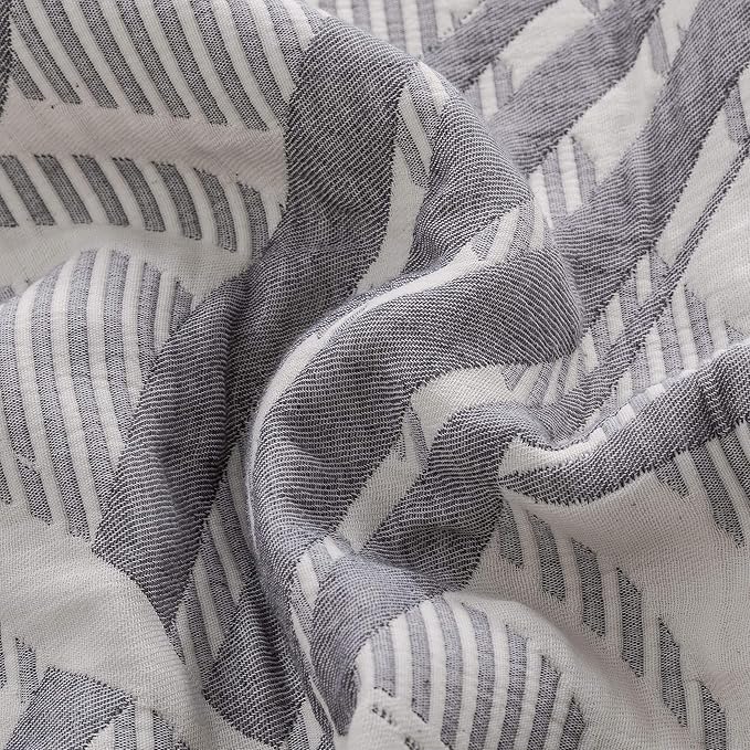 NTBAY 3 Layers Cotton Muslin 106x92 King Bed Blanket, Super Soft Breathable Thermal Yarn Dyed Quilt for Adults, Perfect Lightweight Blanket for Couch Sofa Bed All Seasons, Grey Wave