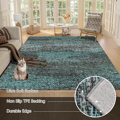 RUGSURE Washable Area Rug - 1/6 Thick - Stain & Water Resistant Non-Slip - Resistant Rug for Living Room, Bedroom, Nursery, Pet & Child Friendly, Vintage Charm Area Rugs (Green, 5' x 7')