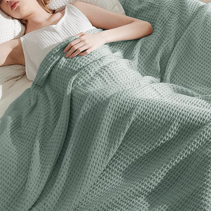 Bedsure Gentlesoft 100% Cotton Large Throw Blanket for Couch 50x70 inches - Breathable and Soft, Waffle Weave Throw Blanket for Office, Sage Green