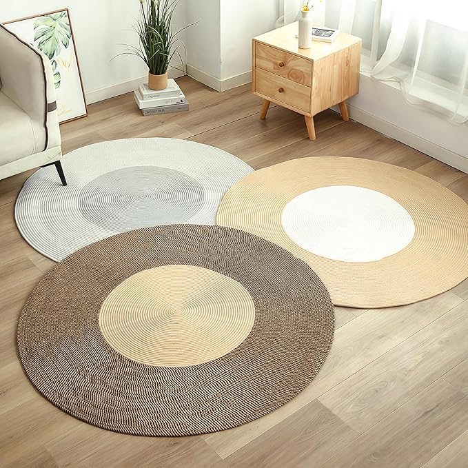 Cotton Rope Area Rug for Cats, Cat Scratching Rug, Washable Round Vintage Reversible Woven Tassel Rug, Soft and Stylish Home Accent, Easy Clean, Multiple Sizes (Coffee, 24" (60cm))