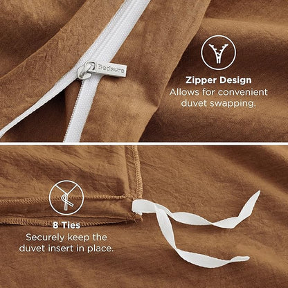 Bedsure 100% Washed Cotton Duvet Cover King Size - Hazelnut Brown Minimalist Cotton Duvet Cover Linen Like Breathable - GentleSoft™ Plain Simple Bedding (Hazelnut Brown, King, 104"x90")