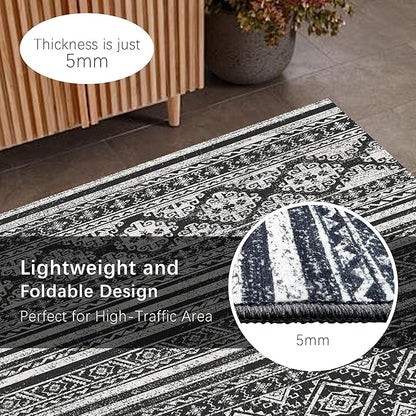 RUGSURE Washable Area Rugs 3' x 5 ' - 1/6 Thick - Moroccan-Inspired -Stain & Water Resistant Non-Slip - Resistant Rug for Living Room, Bedroom, Nursery, Pet & Child Friendly (Black)