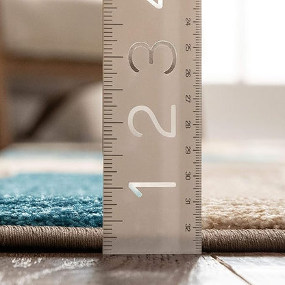 Well Woven Ruby Geometric 2x7 Runner Blue & Grey Vibrant Modern Contemporary Hand Carved Sunburst Design Perfect for Hallways & Entryways Plush Easy-Care Easy-to-Clean