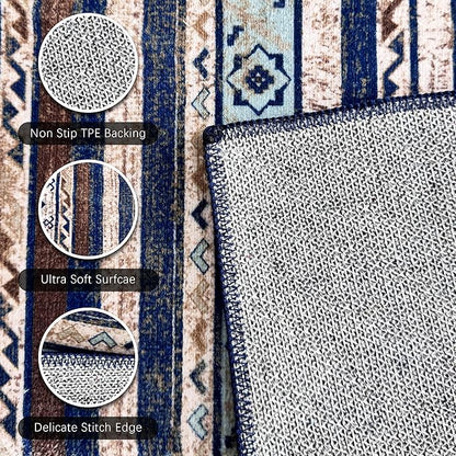 RUGSURE Washable Area Rugs 9' x 12' - 1/6 Thick - Moroccan-Inspired -Stain & Water Resistant Non-Slip - Resistant Rug for Living Room, Bedroom, Nursery, Pet & Child Friendly (Blue and Brown)