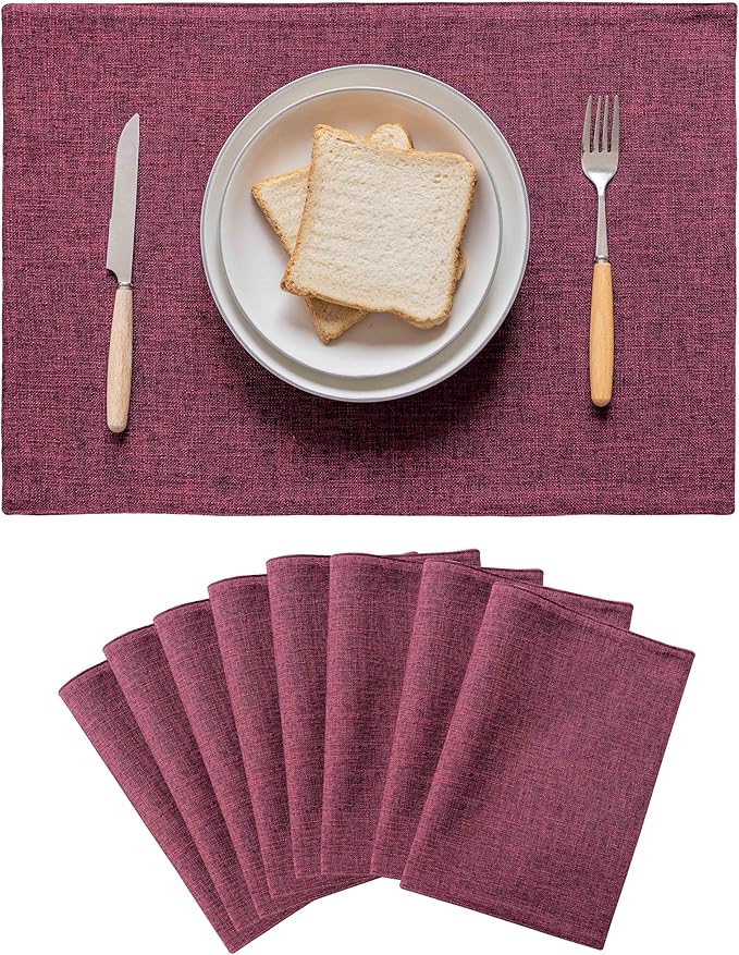 Home Brilliant Red Placemats Set of 8 Cloth Placemat for Holiday Christmas Heat Resistant Dining Table Mats Kitchen Washable Place Mats, Wine Red